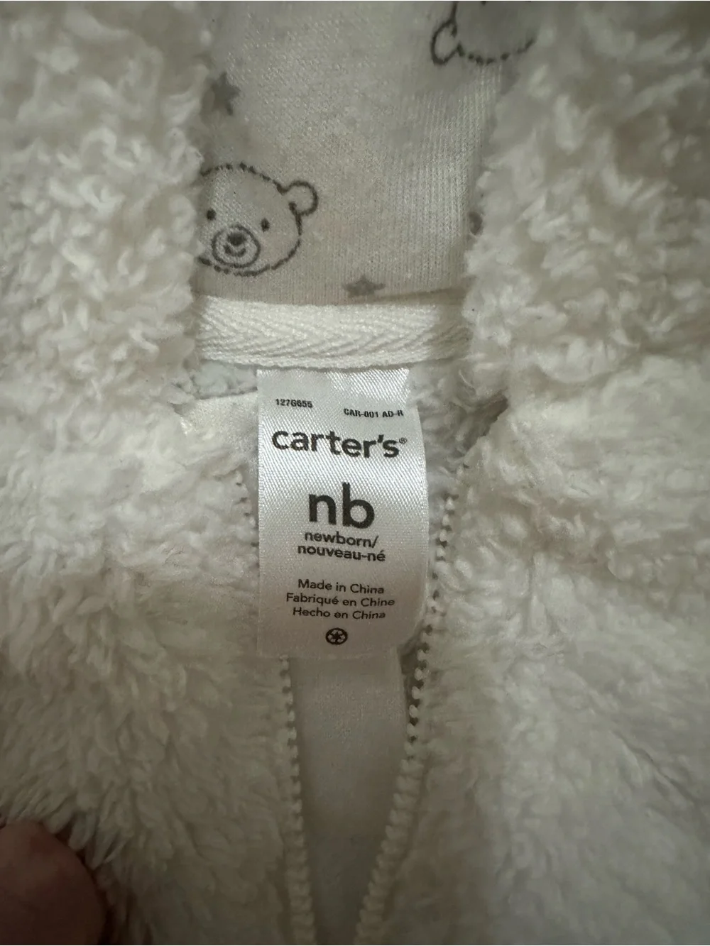 Carter’s Soft Sherpa Baby Teddy Bear One-Piece with Hood in White (NB)